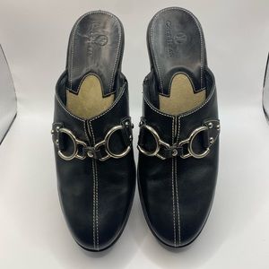 Cole Haan Black Leather Slip On Wedge Clogs Mules Womens Size 7 AA